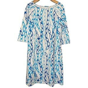 J. McLaughlin Women’s Size S White Blue Chain Link Catalina 3/4 Sleeve Dress